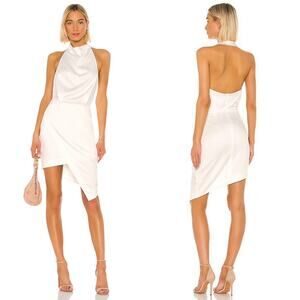 Elliatt Camo Mini Dress in White Halter Neck Asymmetrical Hem NWOT Size L